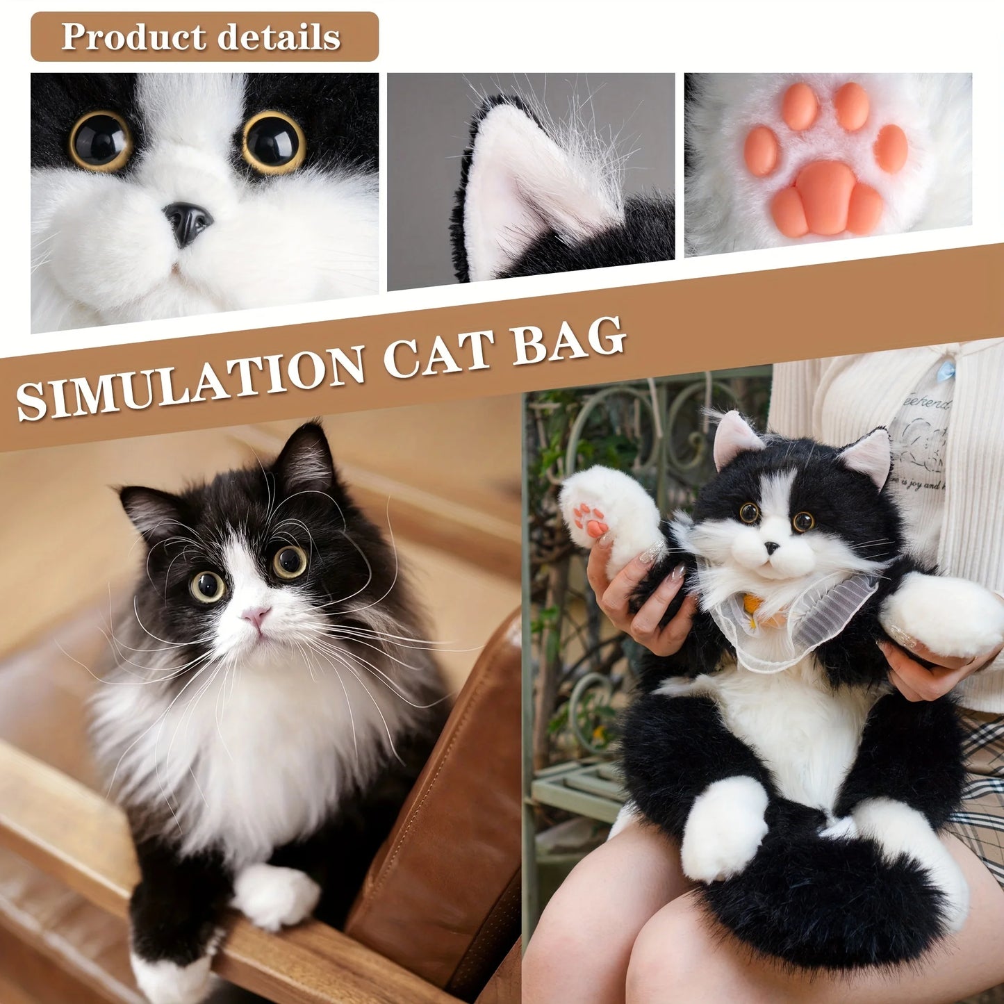 Chongker Plush Backpack - Women's Elegant Handmade  Fashion Cat Bag, Comes With Gift Box.