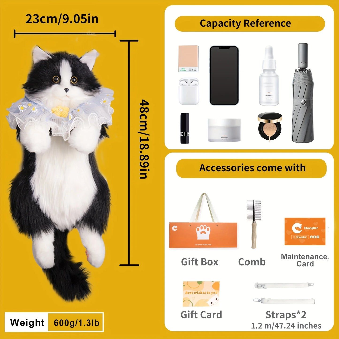 Chongker Plush Backpack - Women's Elegant Handmade  Fashion Cat Bag, Comes With Gift Box.