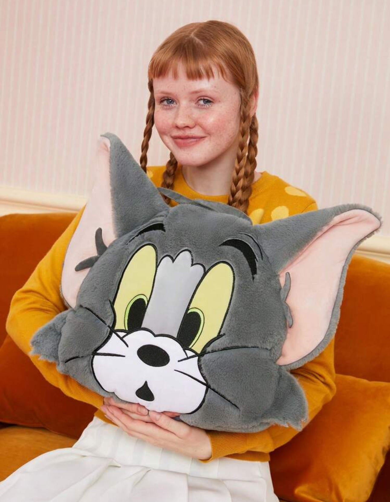 TOM 1pc Cartoon Cat Face Plush Pillow.