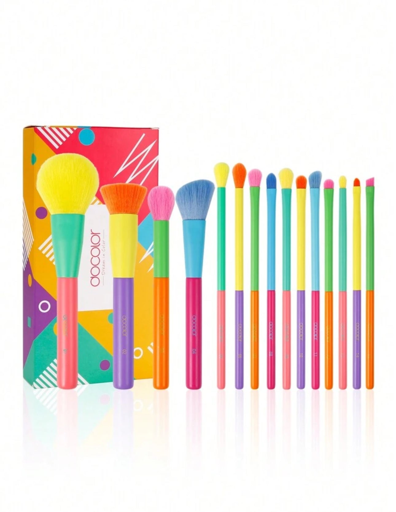 15pcs Colorful Clash Makeup Brush Set,