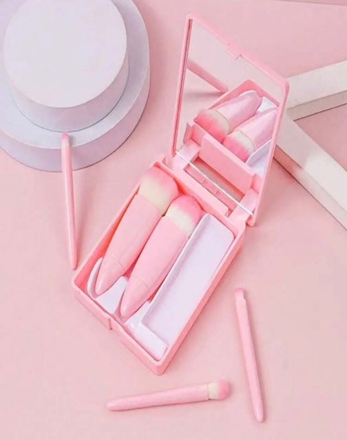 5 Pcs Portable Makeup Brushes Set with Mirror !