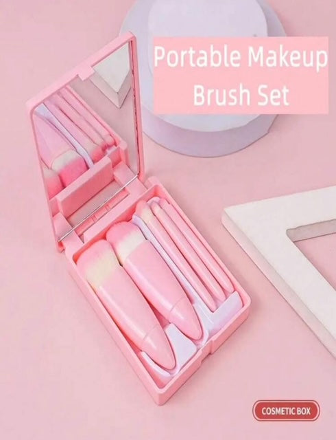 5 Pcs Portable Makeup Brushes Set with Mirror !