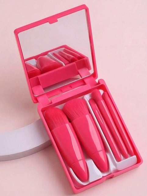 5 Pcs Portable Makeup Brushes Set with Mirror !