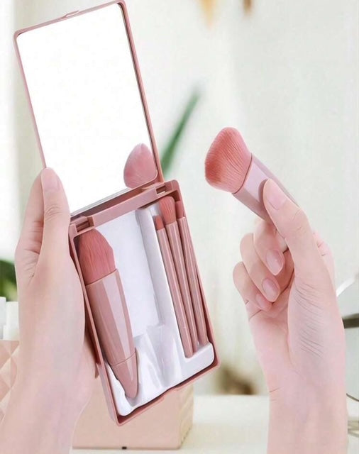 5 Pcs Portable Makeup Brushes Set with Mirror !