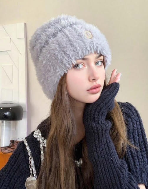 1 Pcs Women's Striped Fuzzy Knit Cap !