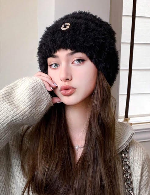 1 Pcs Women's Striped Fuzzy Knit Cap !