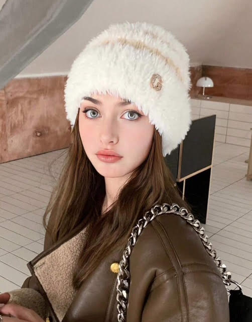 1 Pcs Women's Striped Fuzzy Knit Cap !