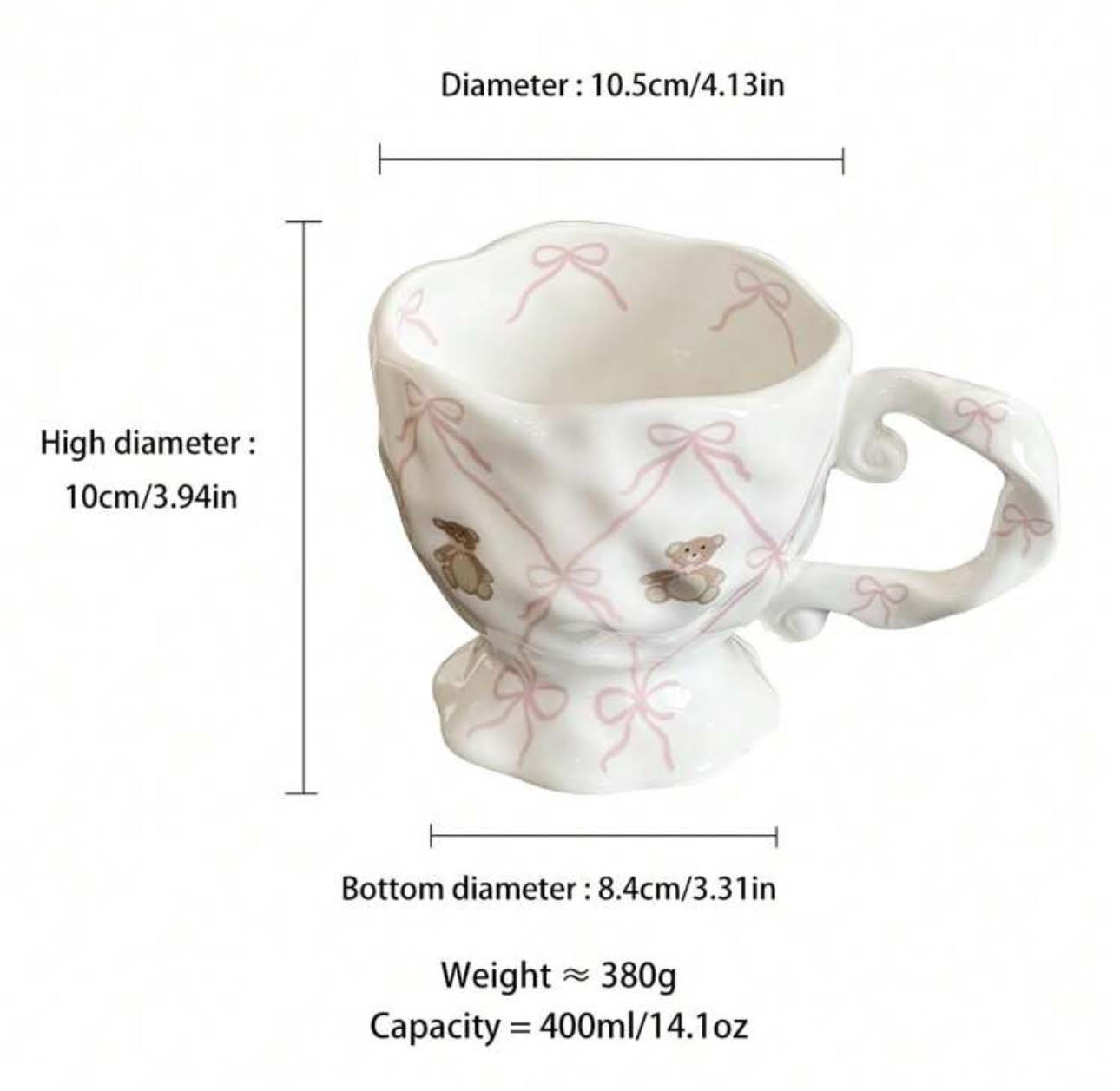 1 pcs Creative Hand -Painted Cute Bear Ceramic Mug With Bow !