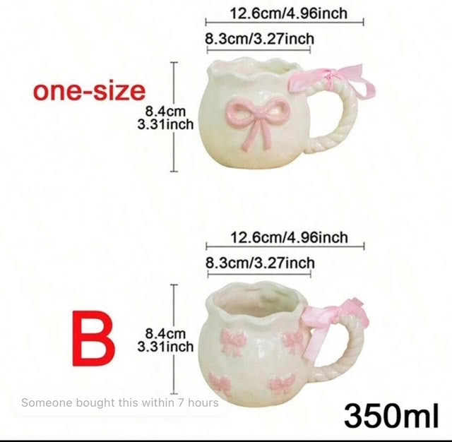 1 Pcs Creative 3D Embossed Hand -Painted Bow Design Ceramic Coffee Mug with Ribbon !