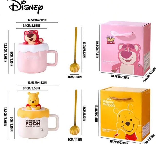 Disney Official Branded Cartoon Mug Set, High Value Gift Box with Spoon !